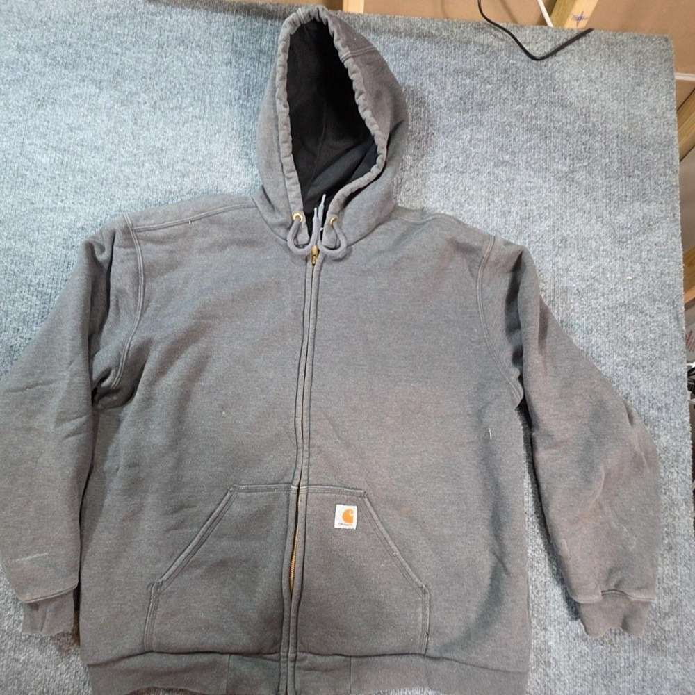 Carhartt Hoodie Mens XL Gray Full Zip Lined Heavyweight Kangaroo Pocket Workwear